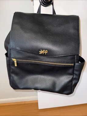 Freshly Picked Black Pebbled Leather Backpack with Gold Accents